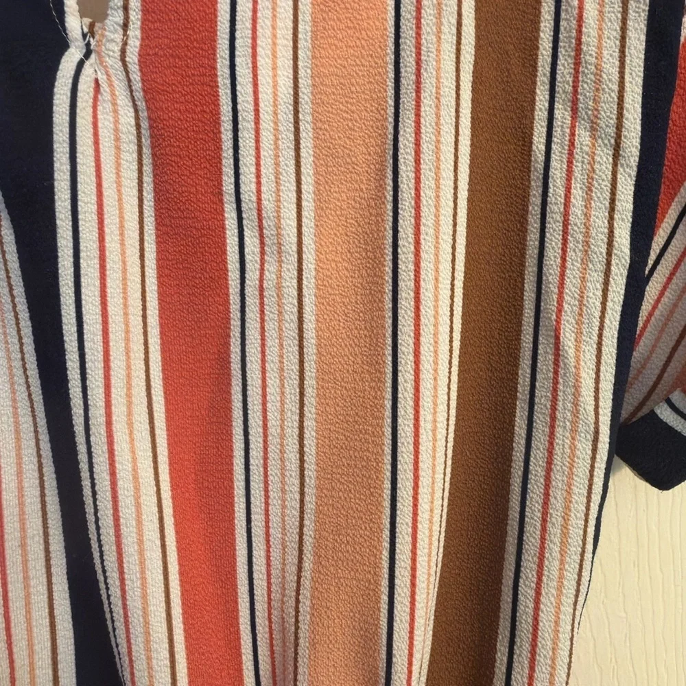 Monteau Striped Tie Front Blouse Womens Large Keyhole Back Short Sleeve Top - Picture 9 of 12